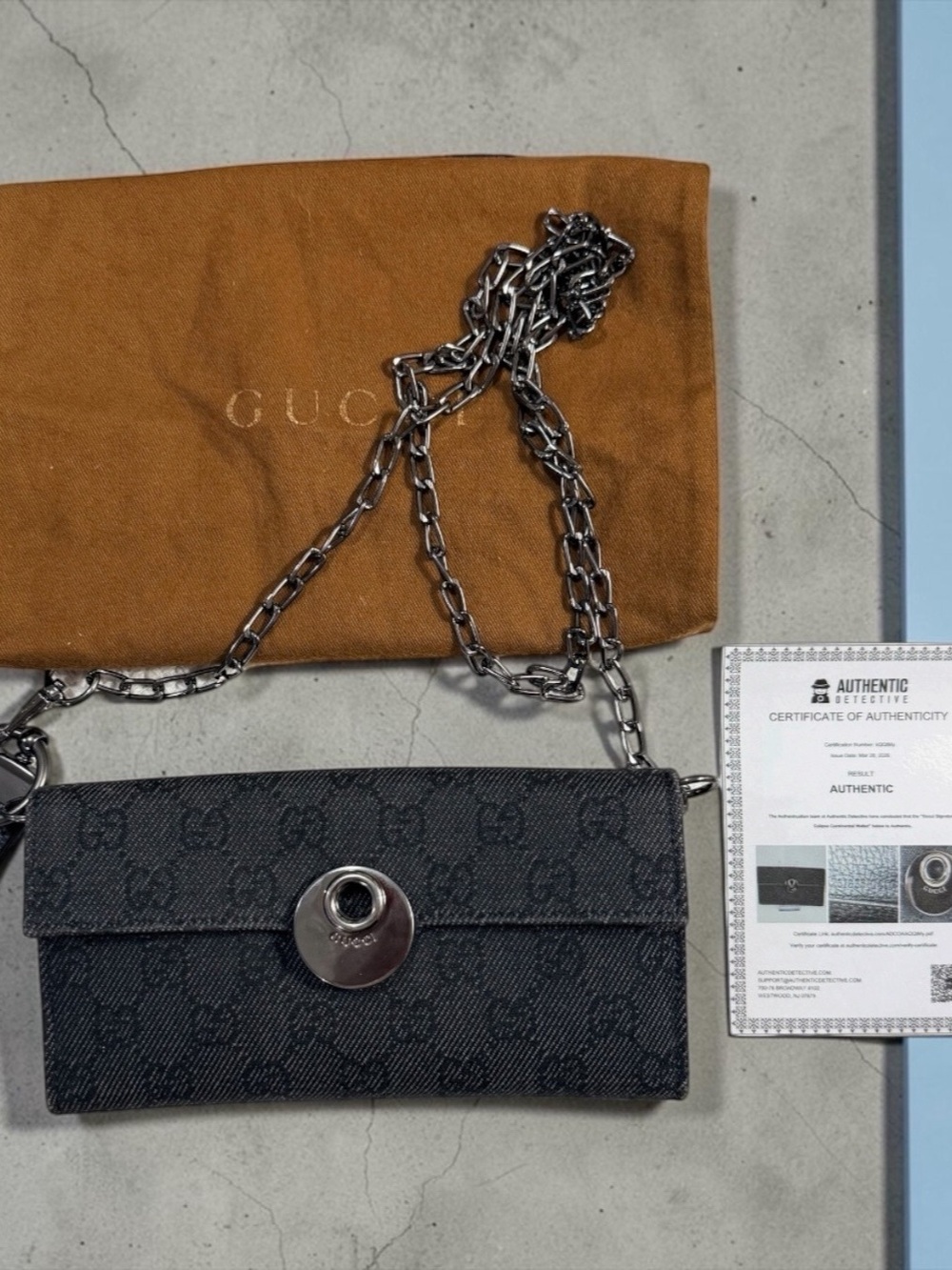 Gucci Eclipse GG Canvas Long Wallet with Crossbody Converter on a chain